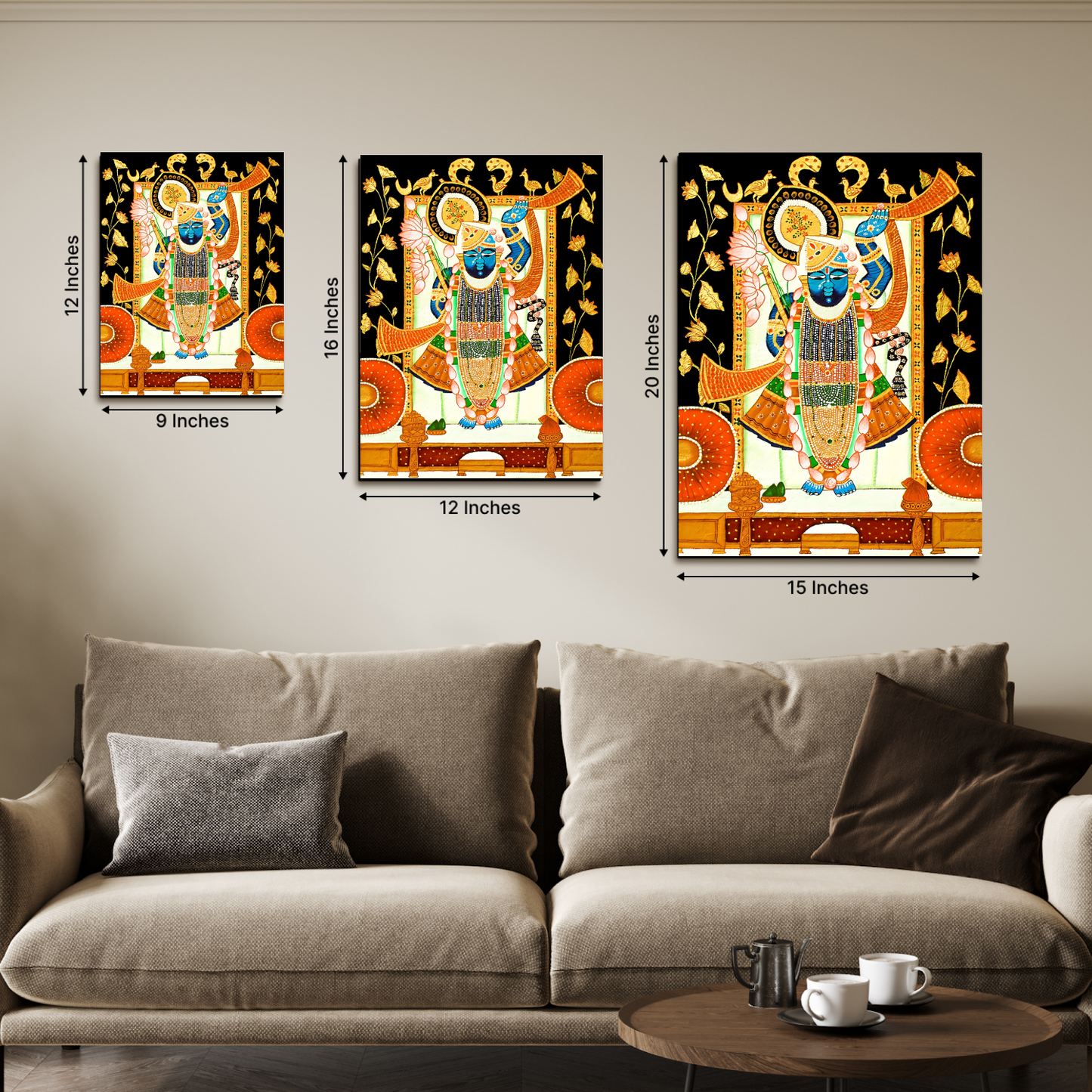 Shrinath Ji Pichwai Wood Print Wall Art Black & Gold