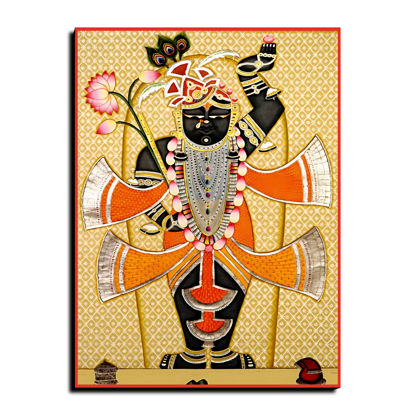 Shrinath Ji Orange Pichwai Wood Print Wall Art