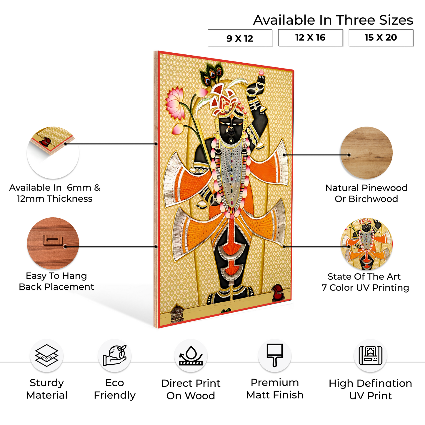 Shrinath Ji Orange Pichwai Wood Print Wall Art