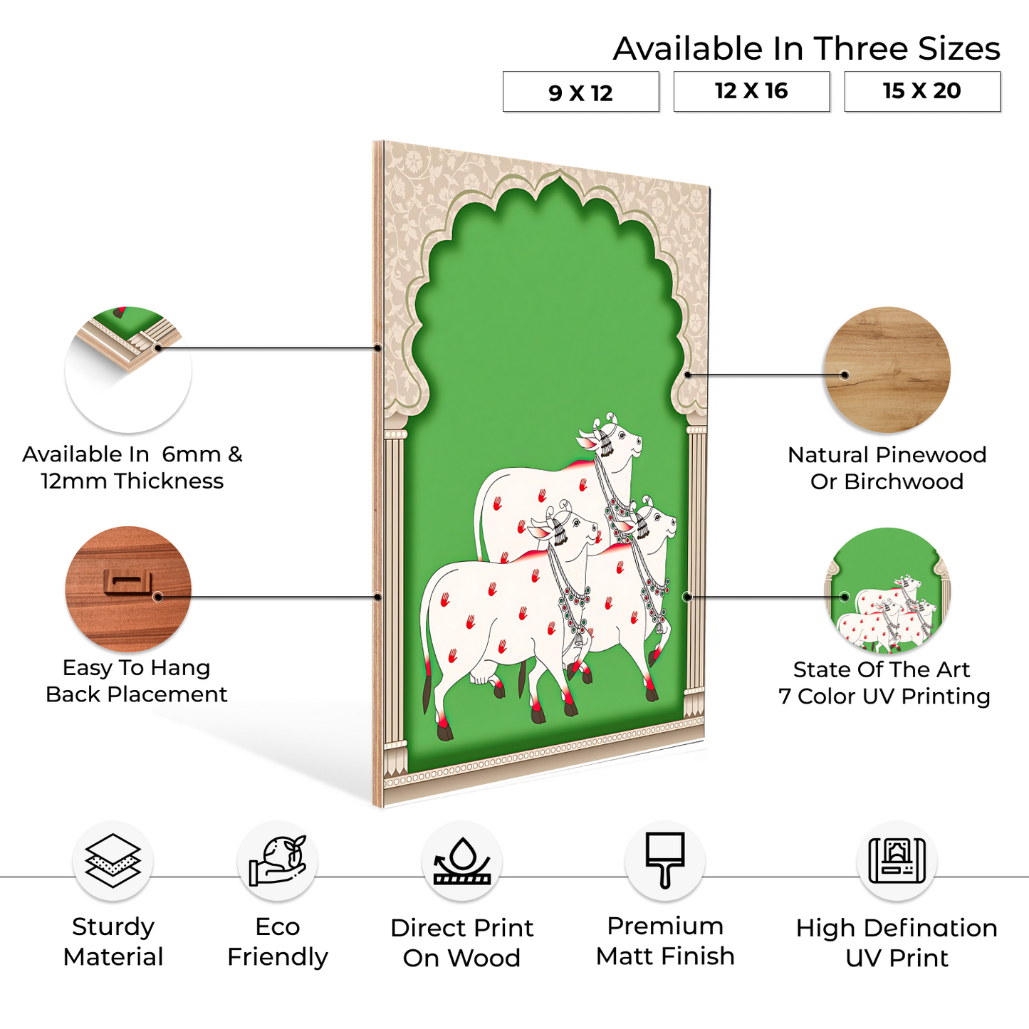 Sacred Cow Pichwai Wood Print Wall Art Green
