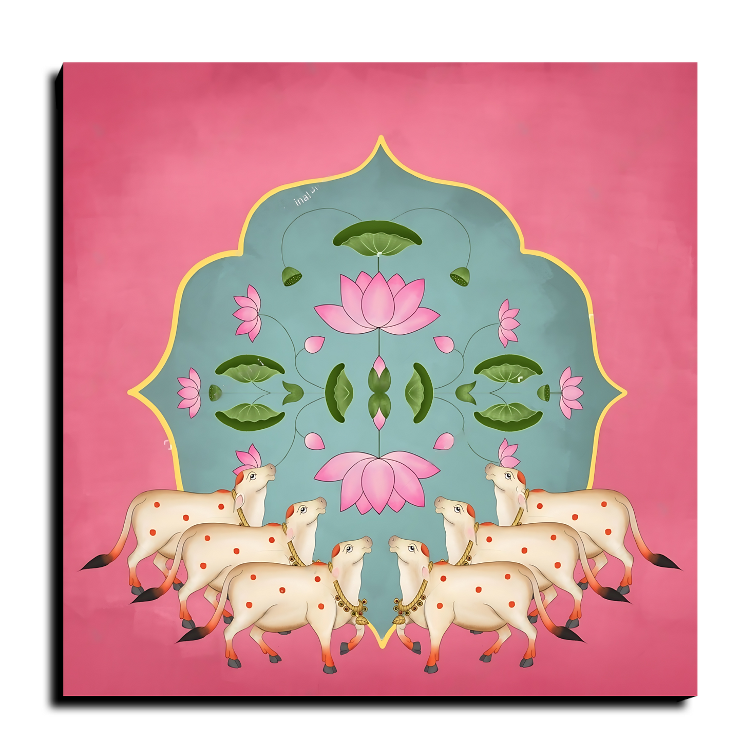 Sacred Cow Pichwai Wood Print Wall Art Pink