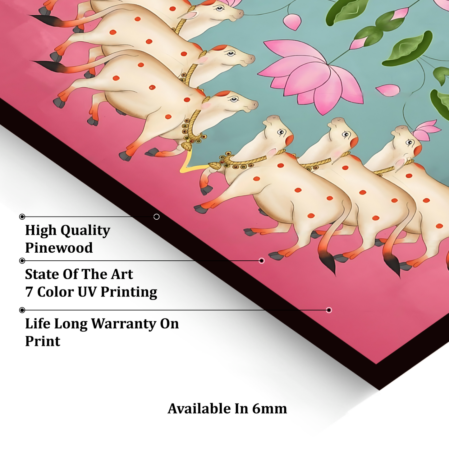 Sacred Cow Pichwai Wood Print Wall Art Pink
