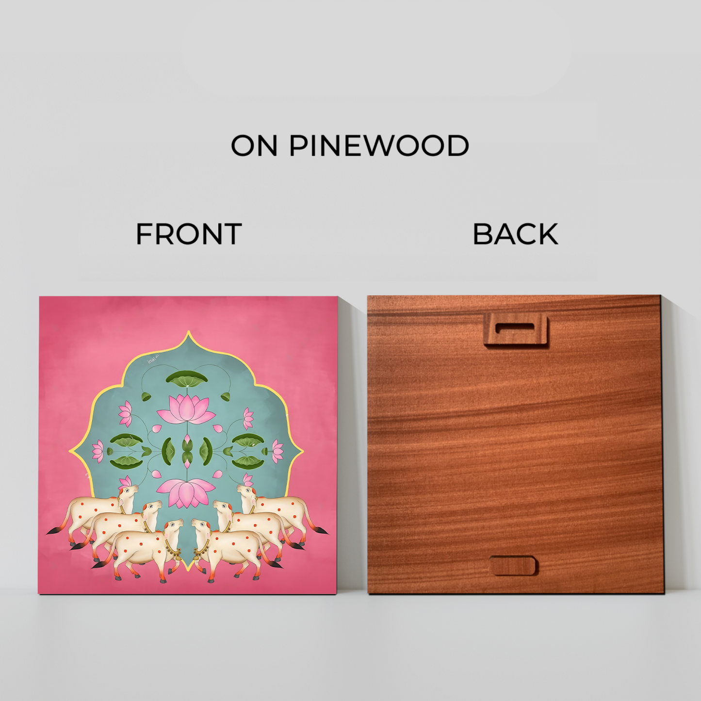 Sacred Cow Pichwai Wood Print Wall Art Pink