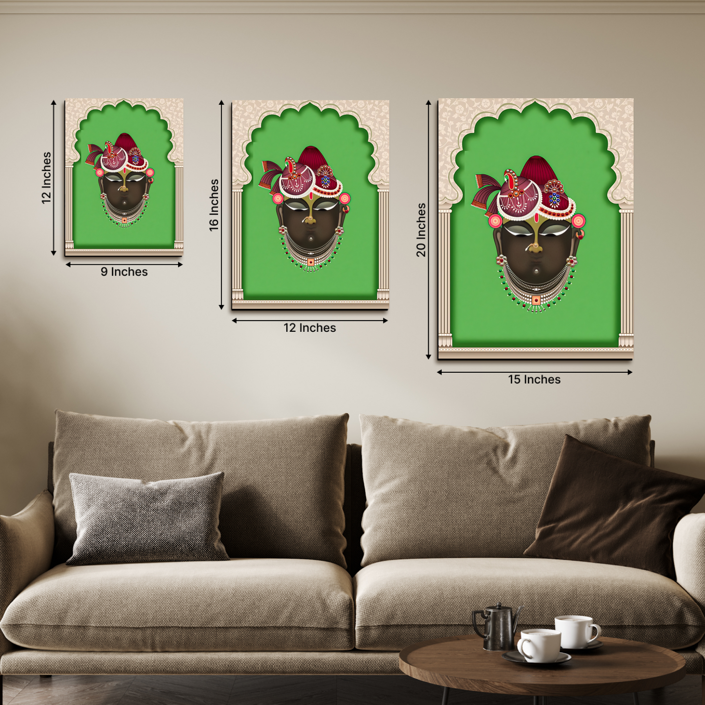 Set of 3 Shrinath Ji and Cow Pichwai Wood Print Wall Art