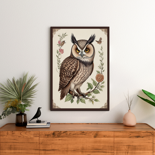 Owl With Steampunk Bird Wood Print Wall Art