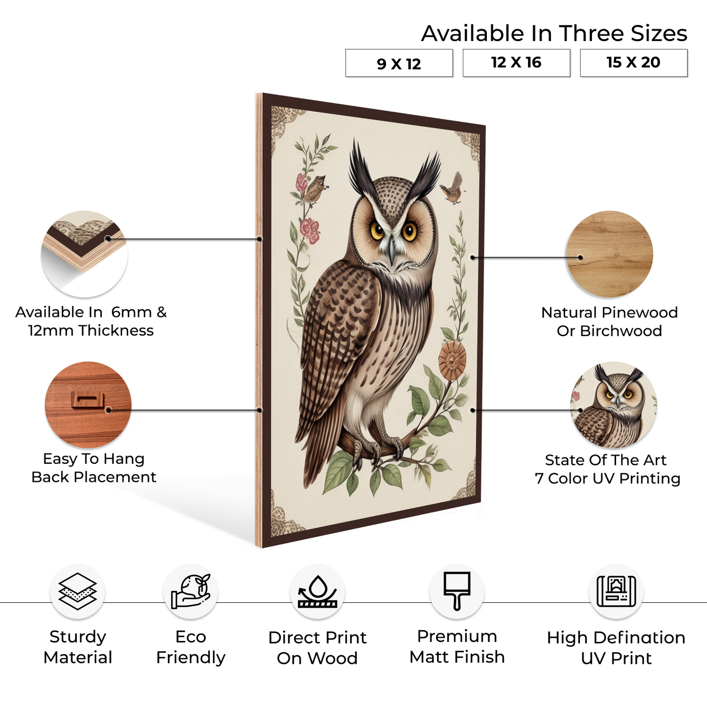 Owl With Steampunk Bird Wood Print Wall Art