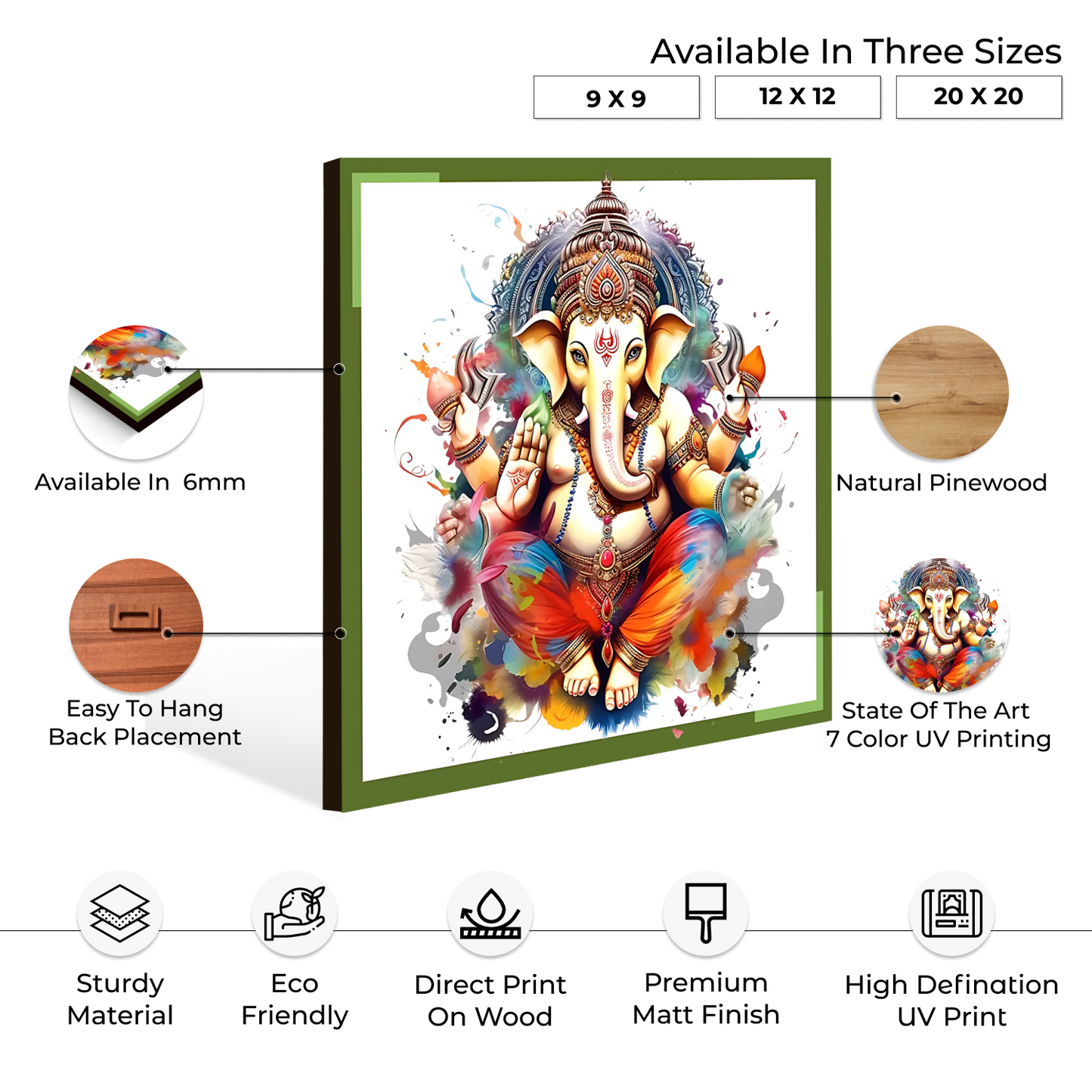 Ganesh Ji Idol Colorful Wood Print Wall Art
