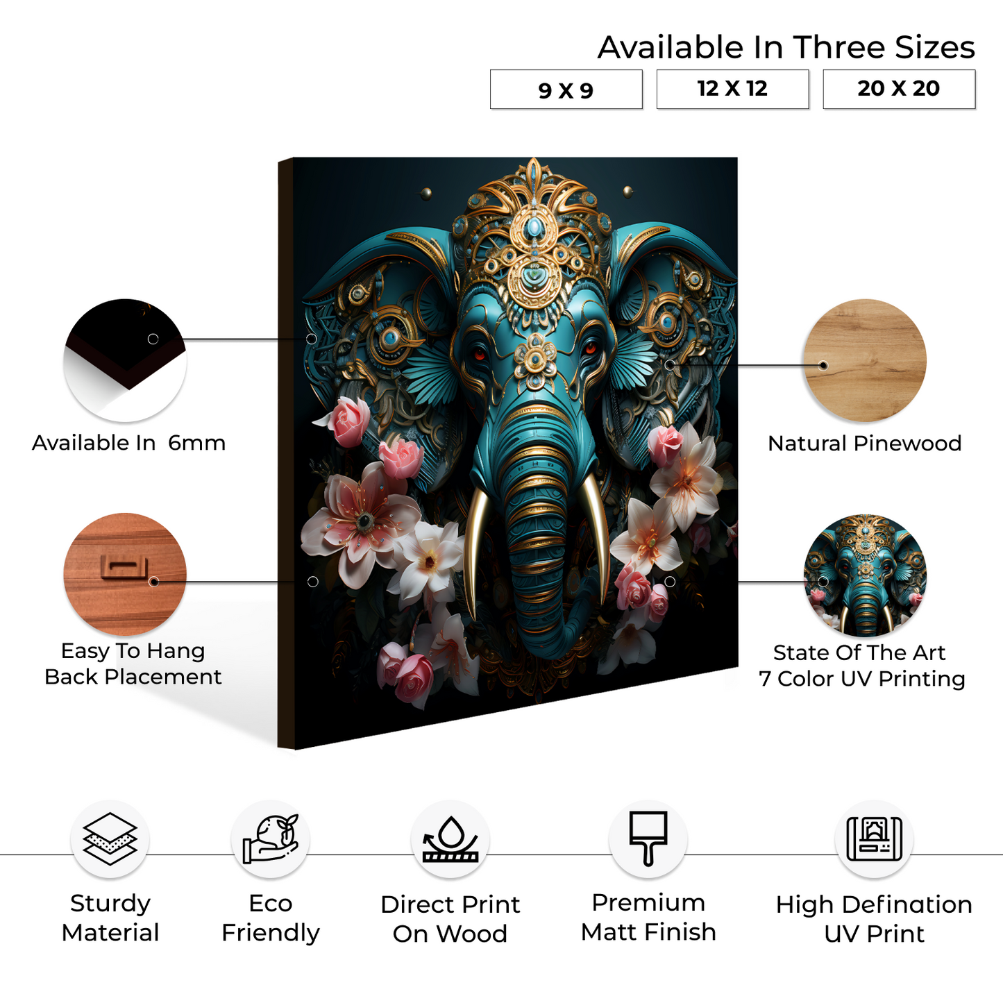 Elephant 3D Wood Print Wall Art