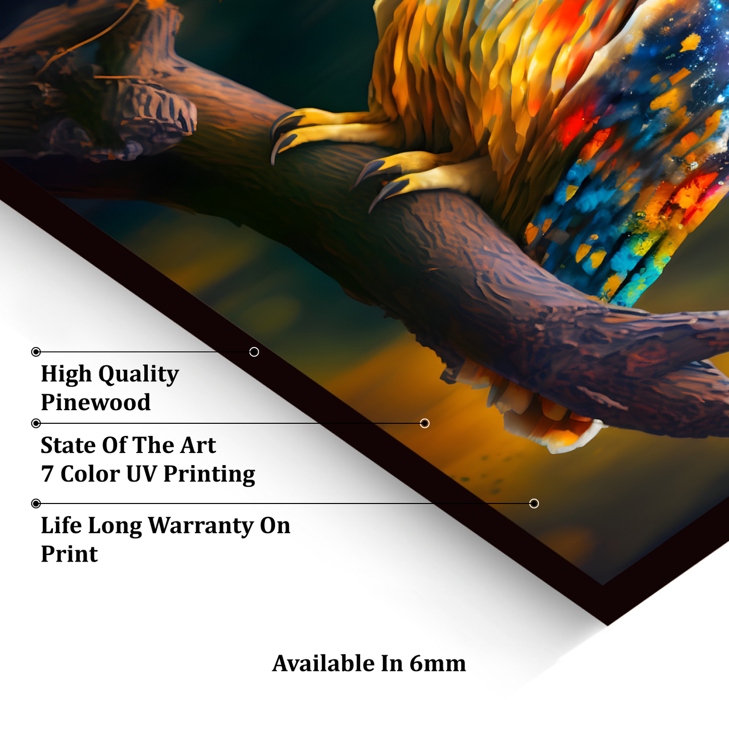 Owl Sitting on Branch Wood Print Wall Art