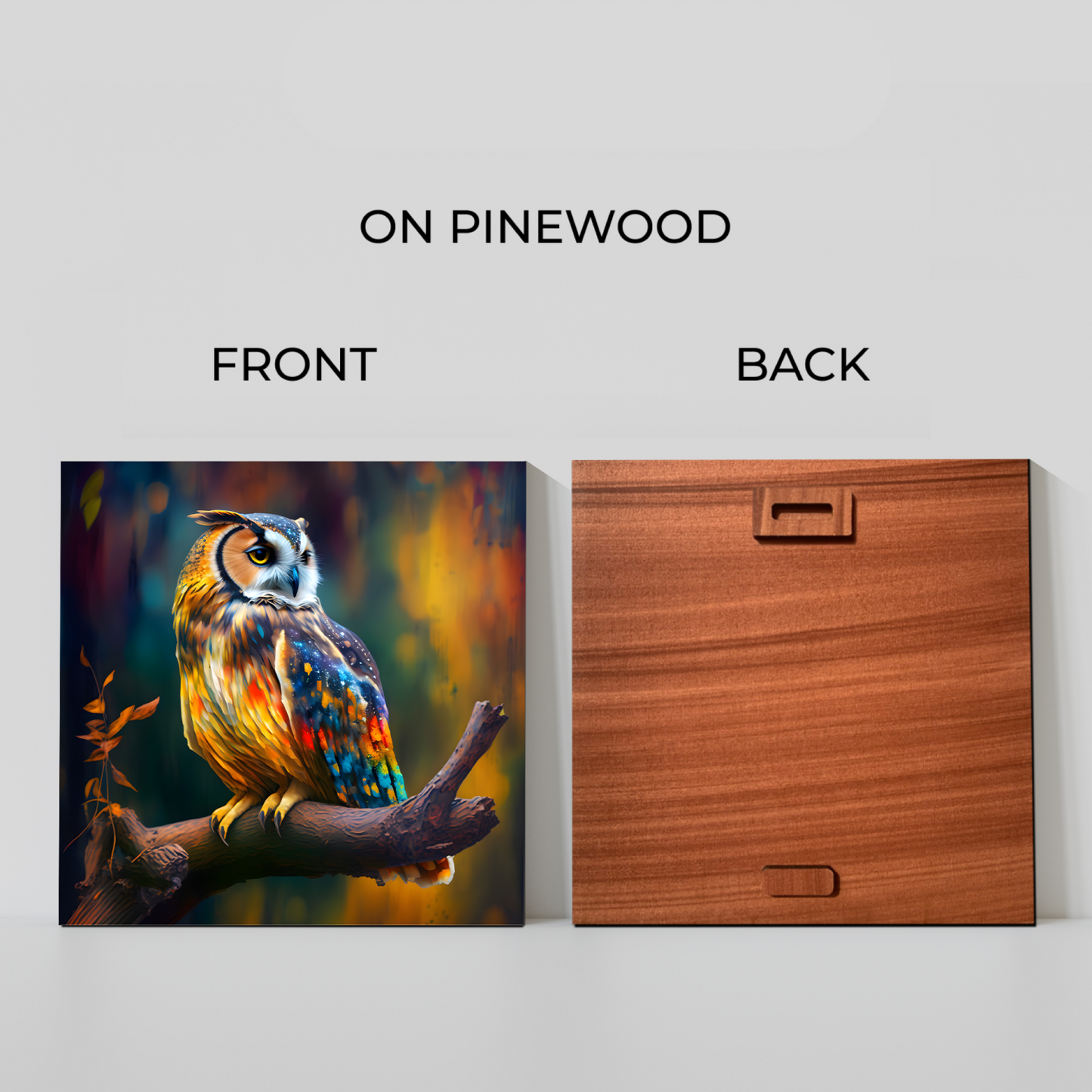 Owl Sitting on Branch Wood Print Wall Art