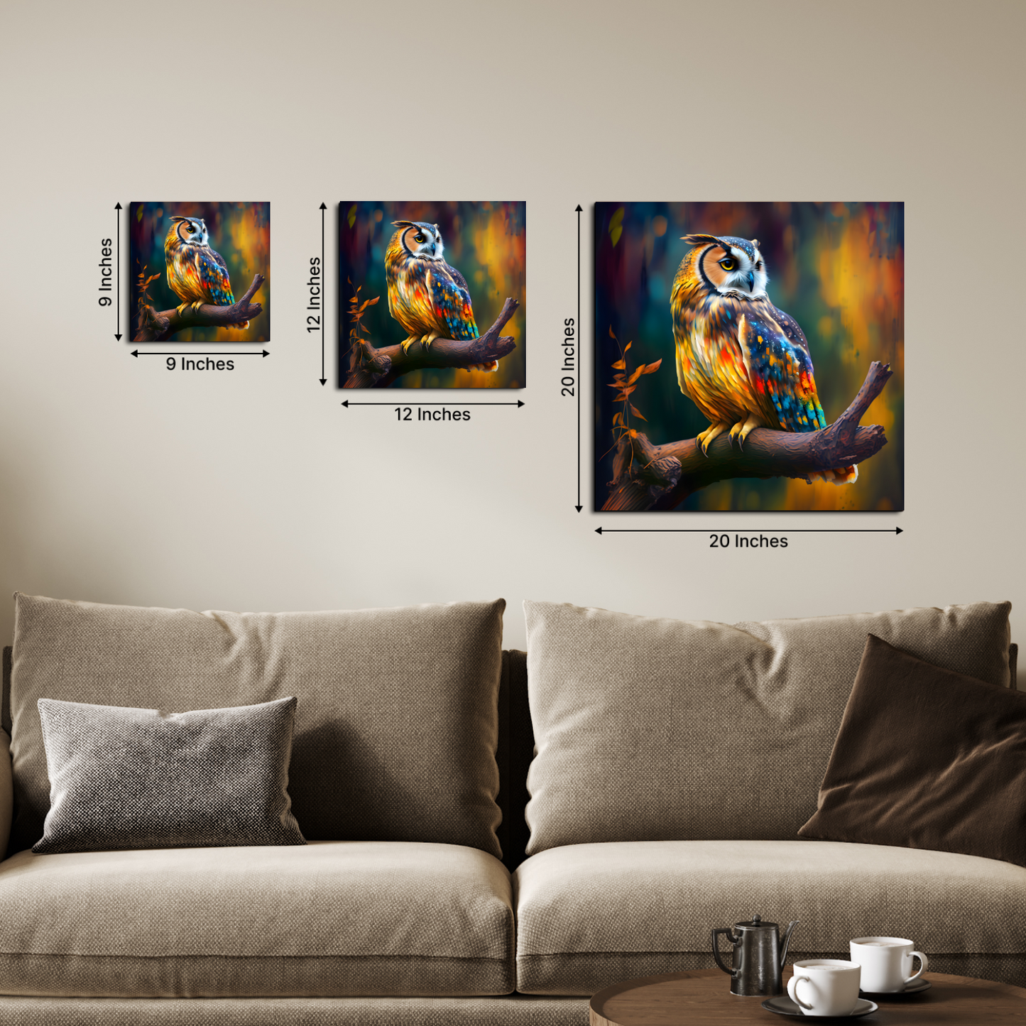 Owl Sitting on Branch Wood Print Wall Art