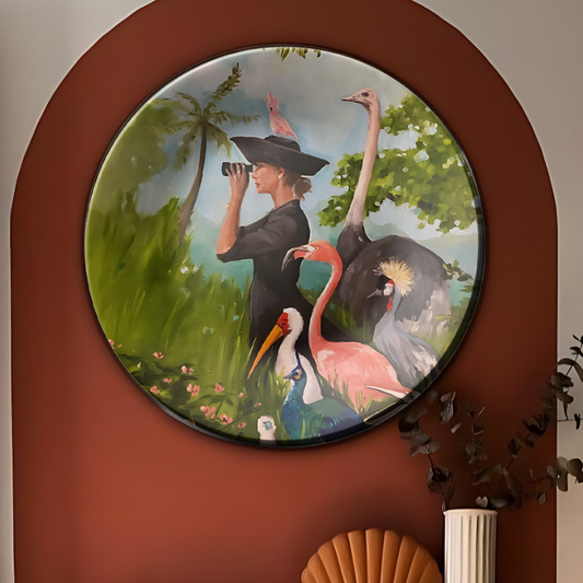 woman with binocular decorative wall plates