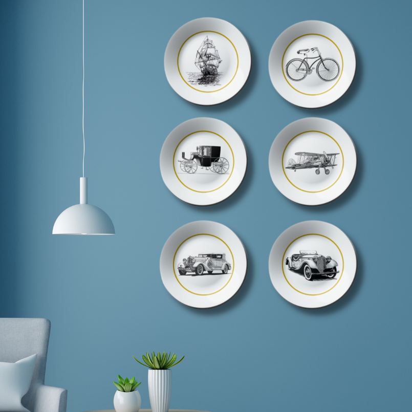 set of 6 Unique Vintage Art Wall Plates for home Décor