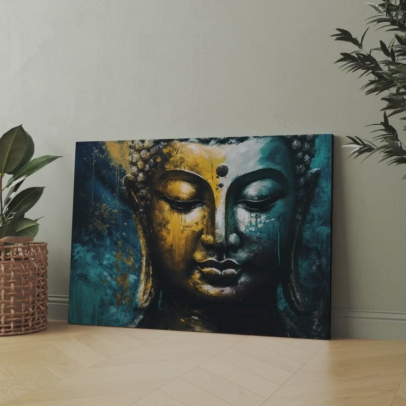 Meditating Buddha Gold & Blue Brush Paint Wood Print Wall Art – Chalk ...