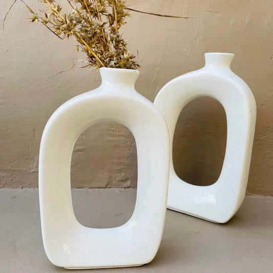 Abstract White Ceramic Decorative Handmade Craft Vase