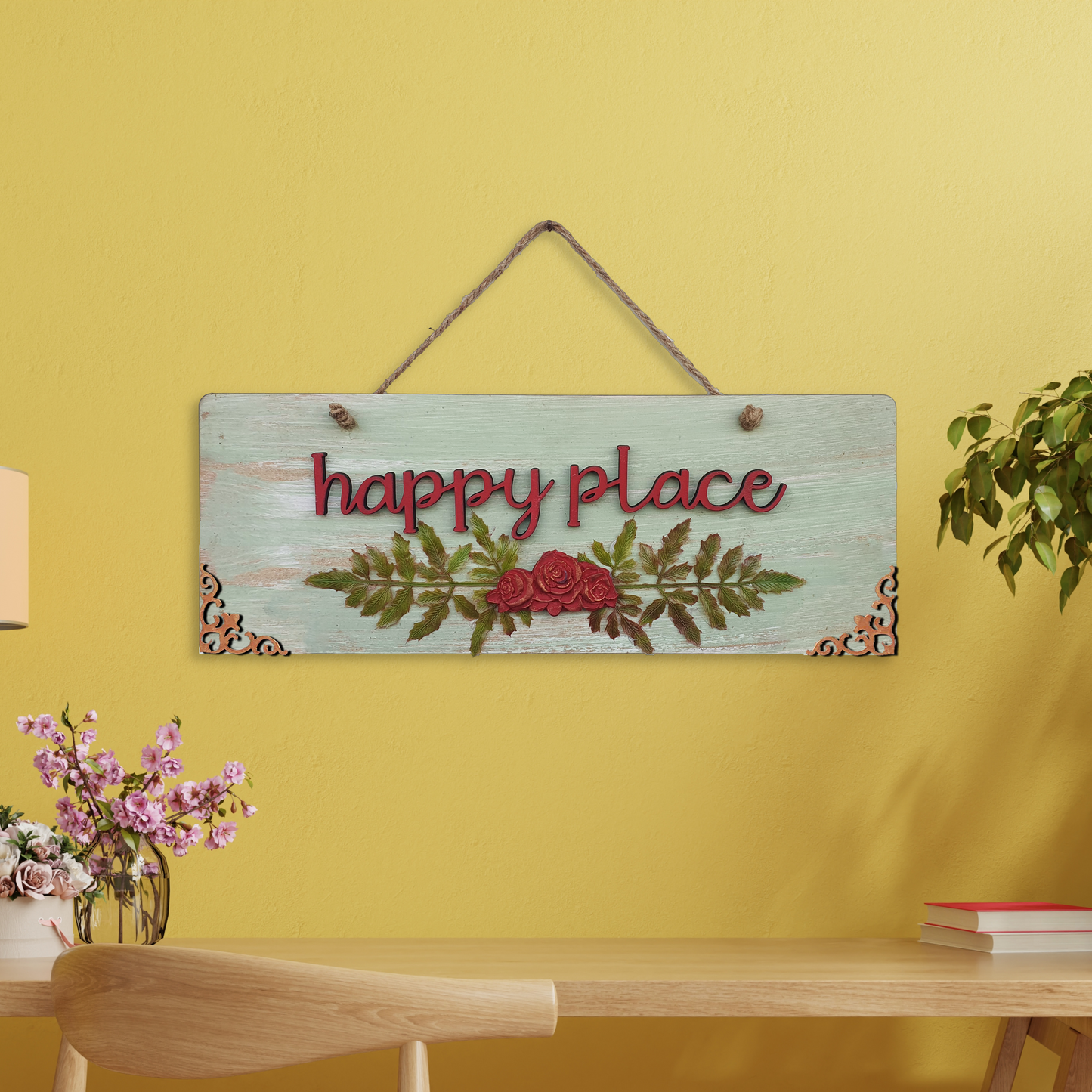 Happy Place Quote Rustic Vintage Wooden Door or Wall Hanging