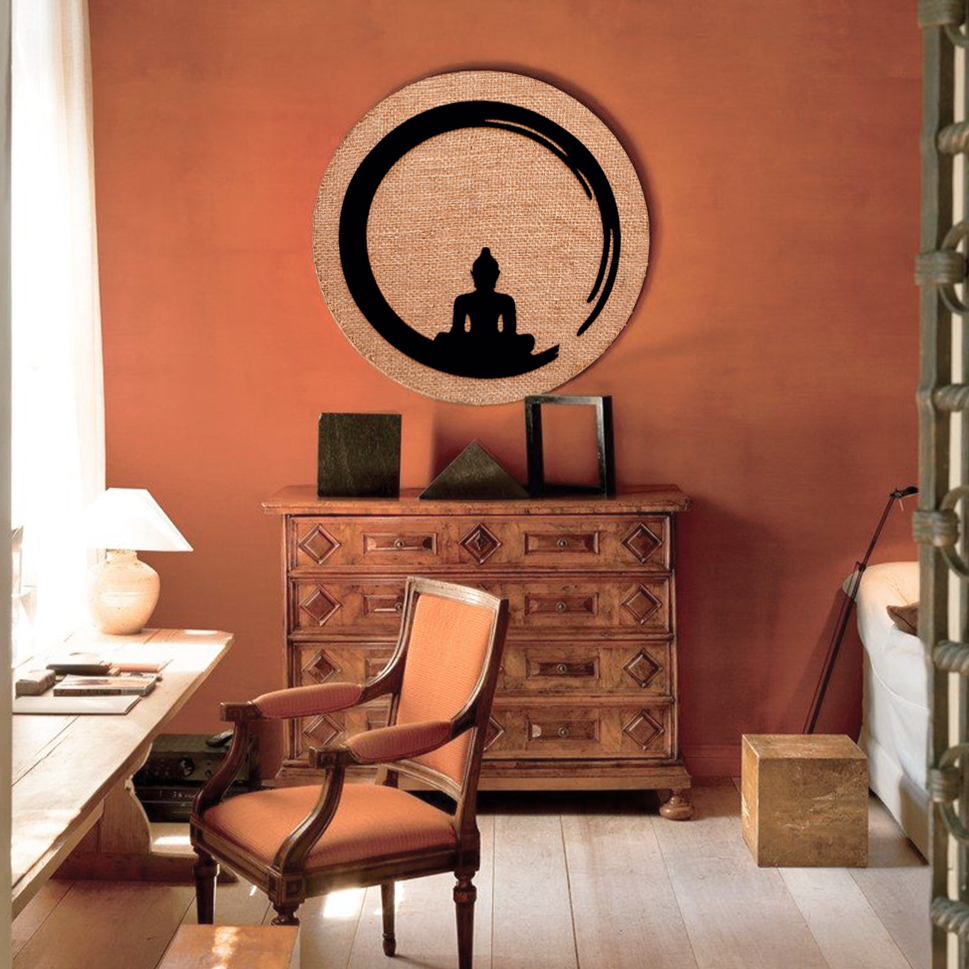 3D Round Buddha Wall Art With Jute Background