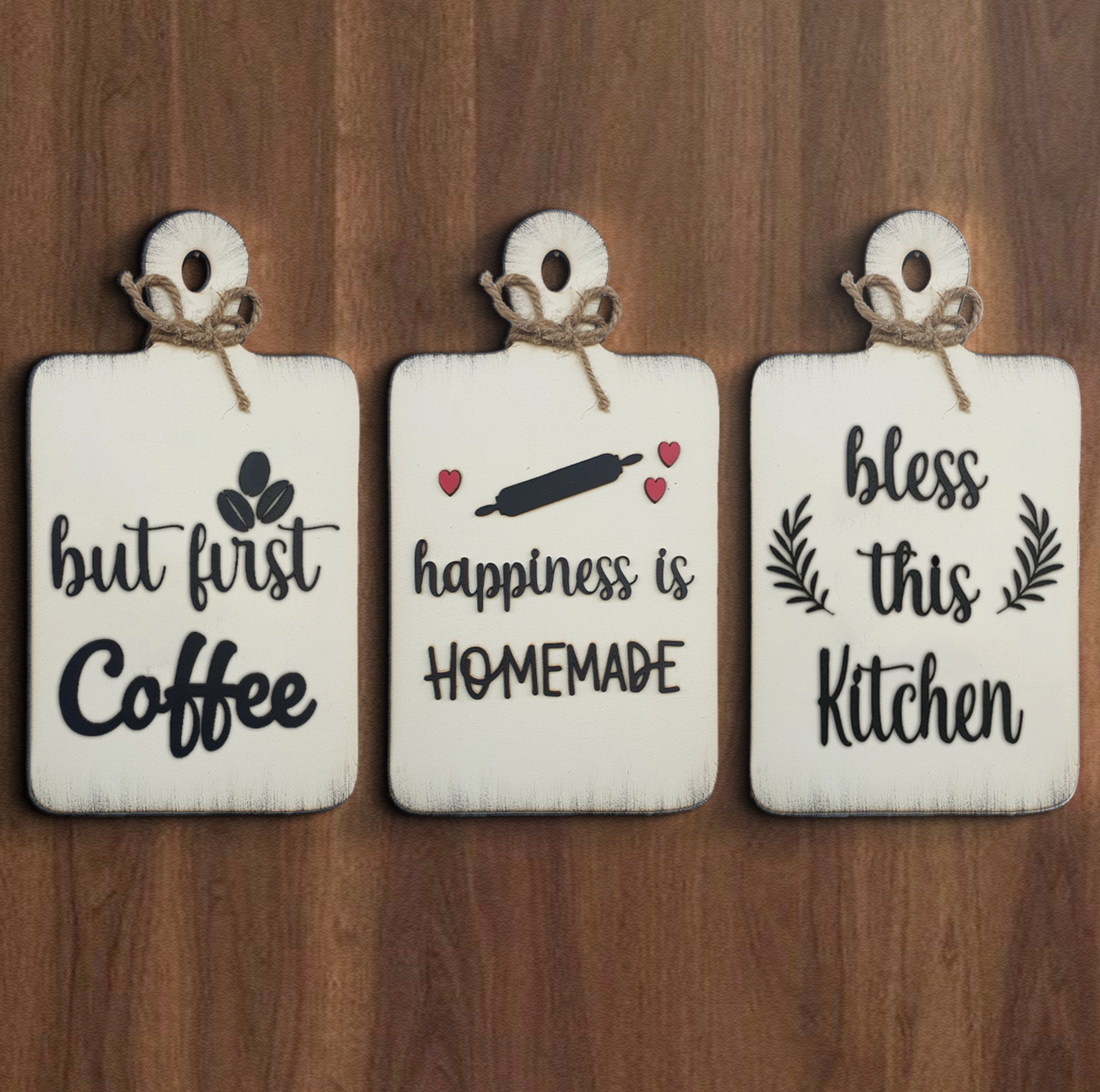 Set of 3 Quote Chop Board Wooden Wall Art for Kitchen, Café, and Restaurant
