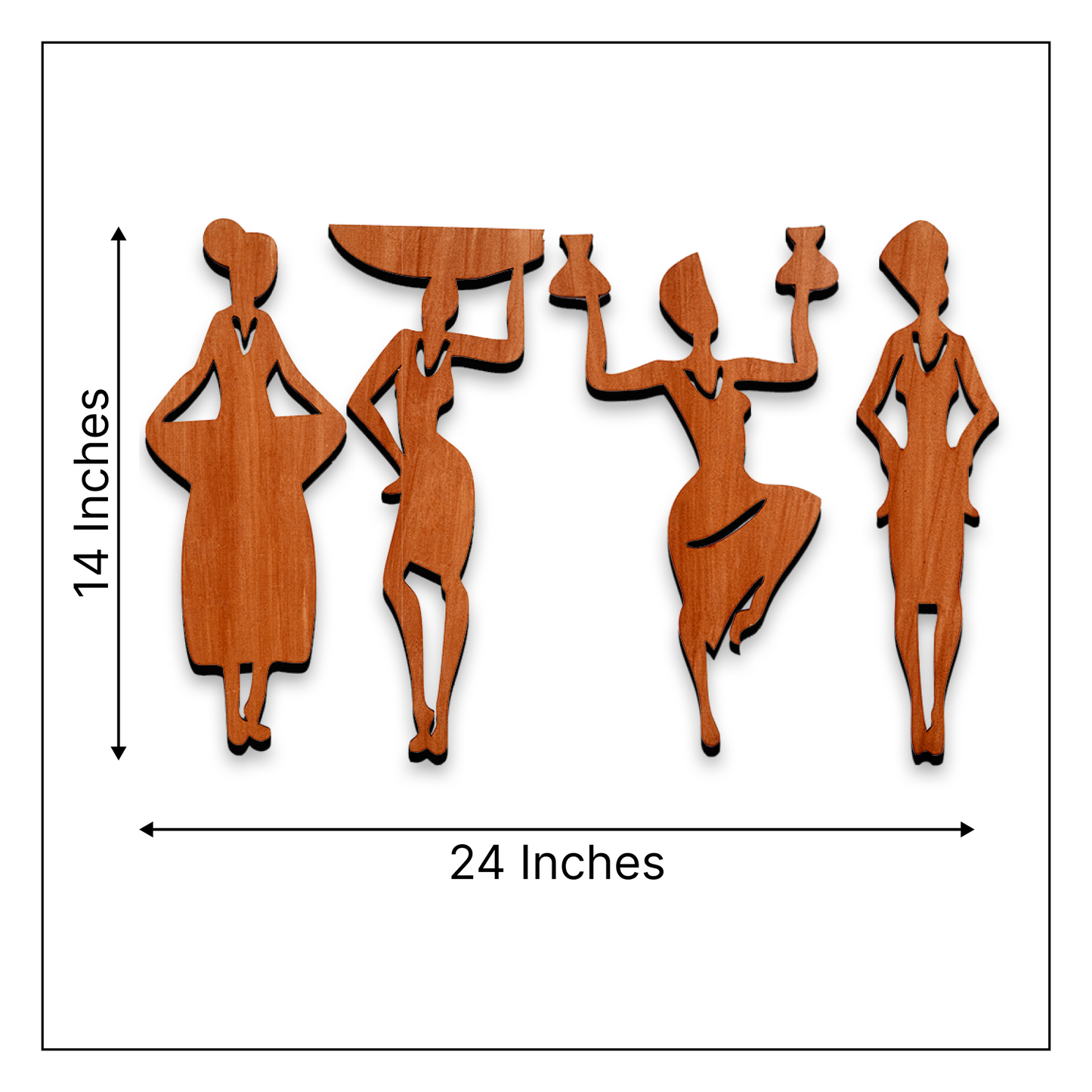 2 in 1 Color Tribal Women Wooden Gallery Wall Art Set of 4