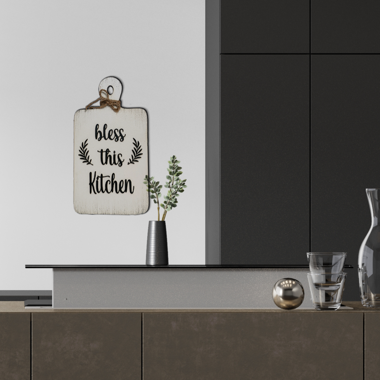 Bless This Kitchen Quote Chop Board Wooden Wall Art for Kitchen, Café, and Restaurant