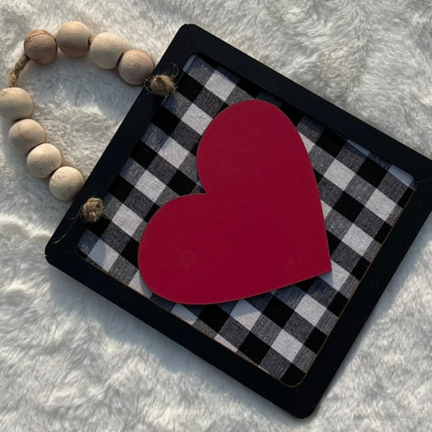 Red Heart in Square Wooden Wall Art