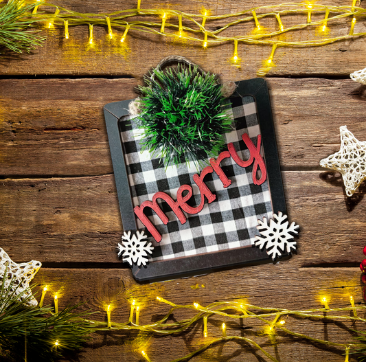 Merry Quote With Snowflakes and Green Tassel Art