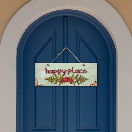 Happy Place Quote Rustic Vintage Wooden Door or Wall Hanging