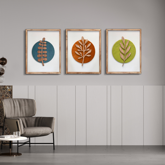 Set of 3 Botanical Modern Wooden Wall Arts 16 Inches x 40 Inches