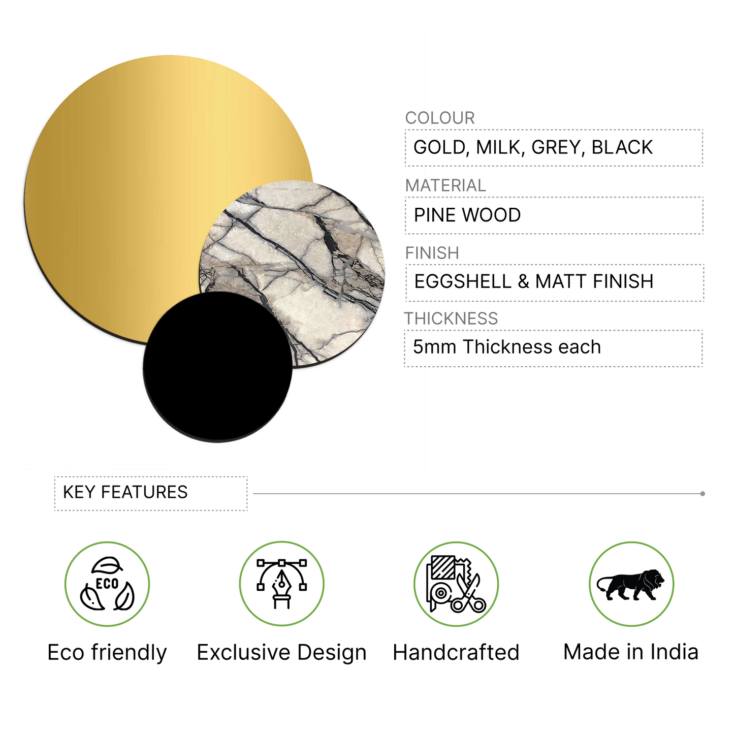 3D Wooden Assorted Moon Wall Art Set of 3