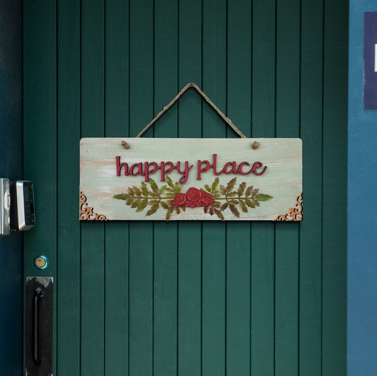 Happy Place Quote Rustic Vintage Wooden Door or Wall Hanging