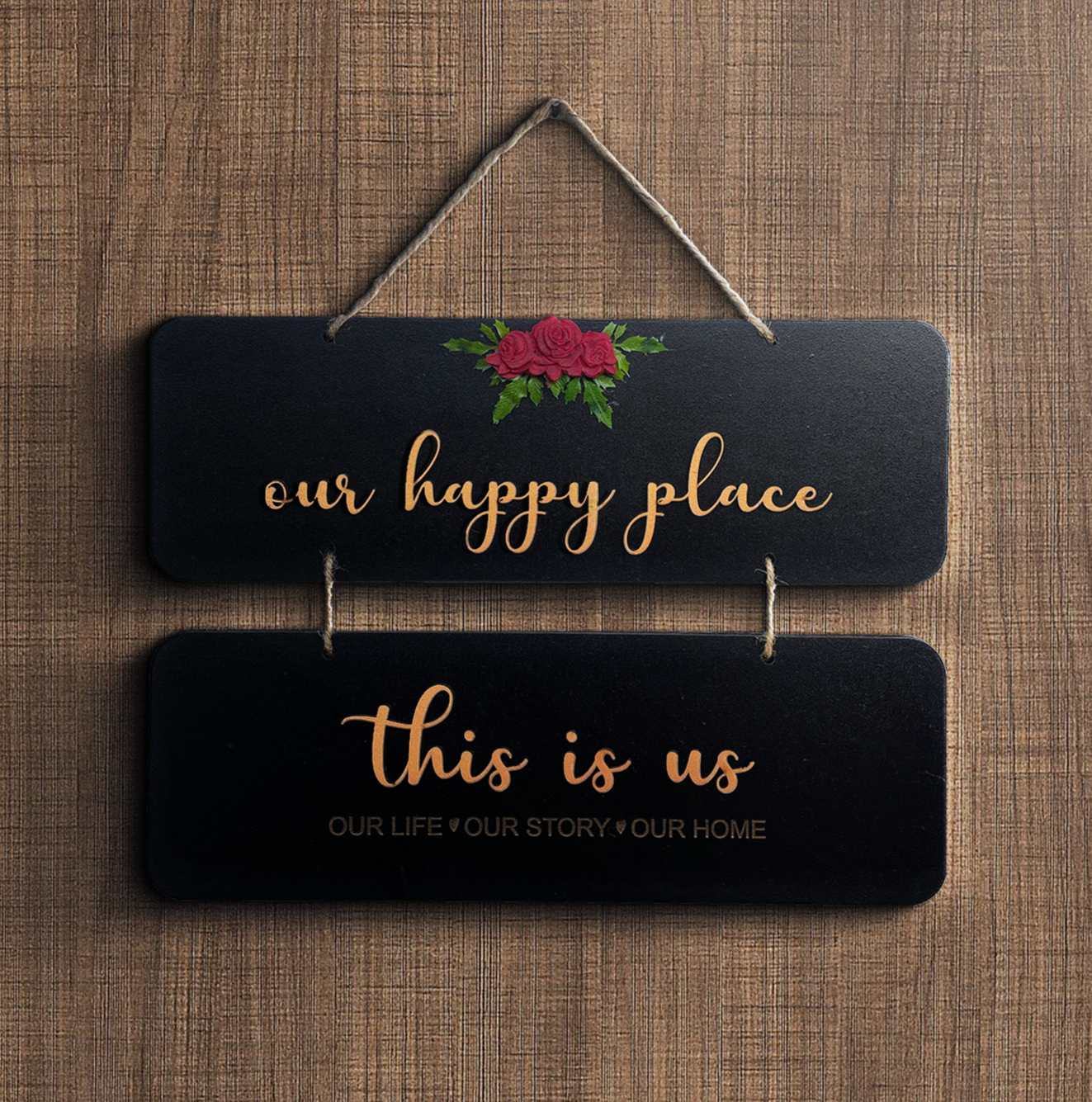 Our Happy Place 2 Layers Wooden Wall Hanging