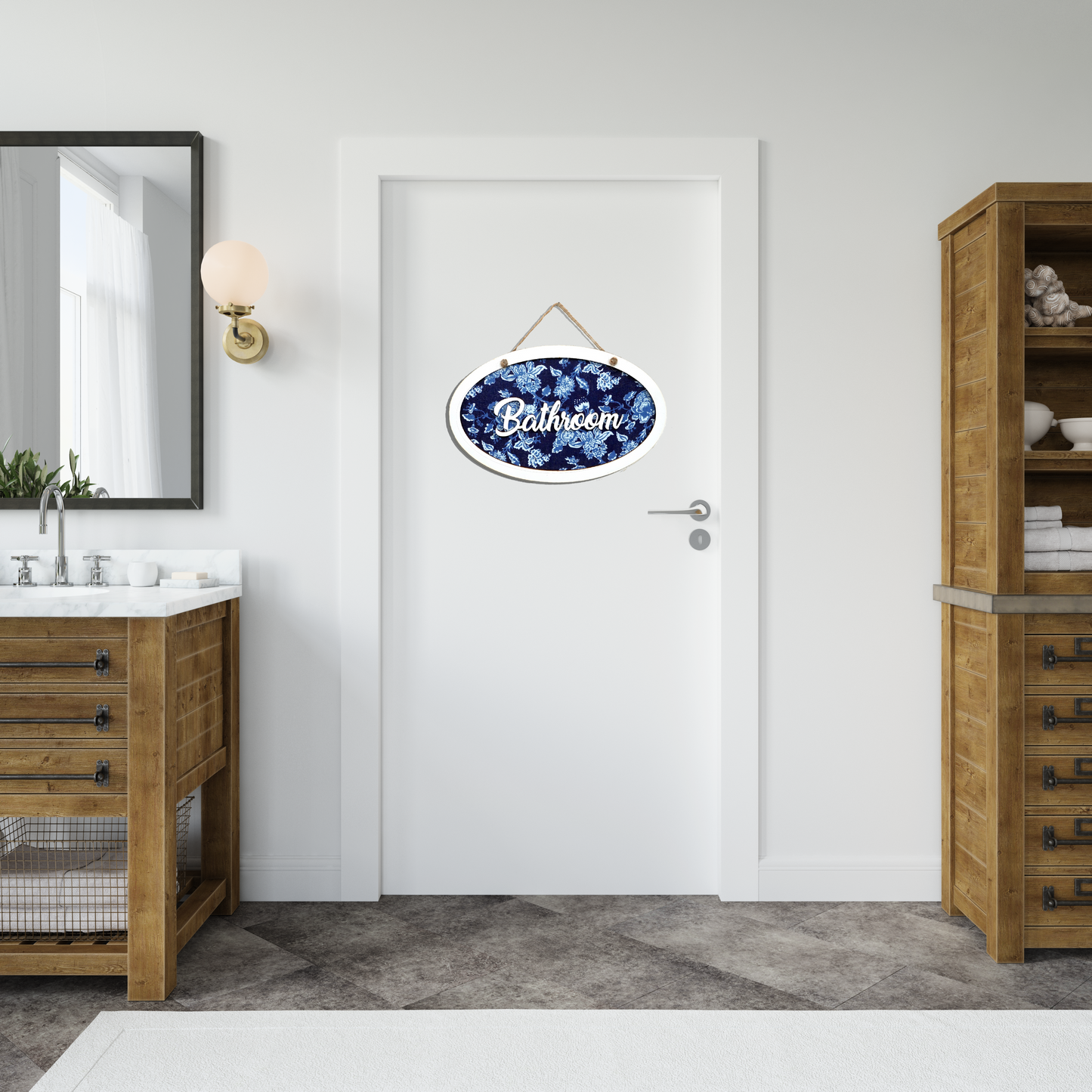 Bathroom Wooden Oval Shape Hanging Sign Board