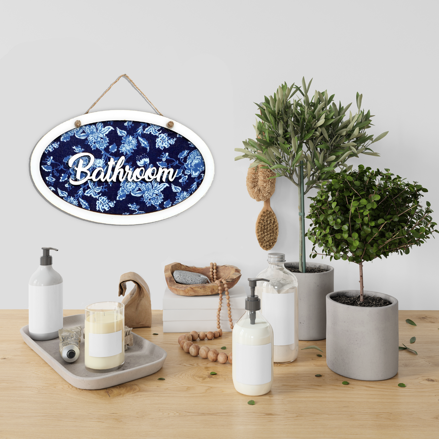 Bathroom Wooden Oval Shape Hanging Sign Board