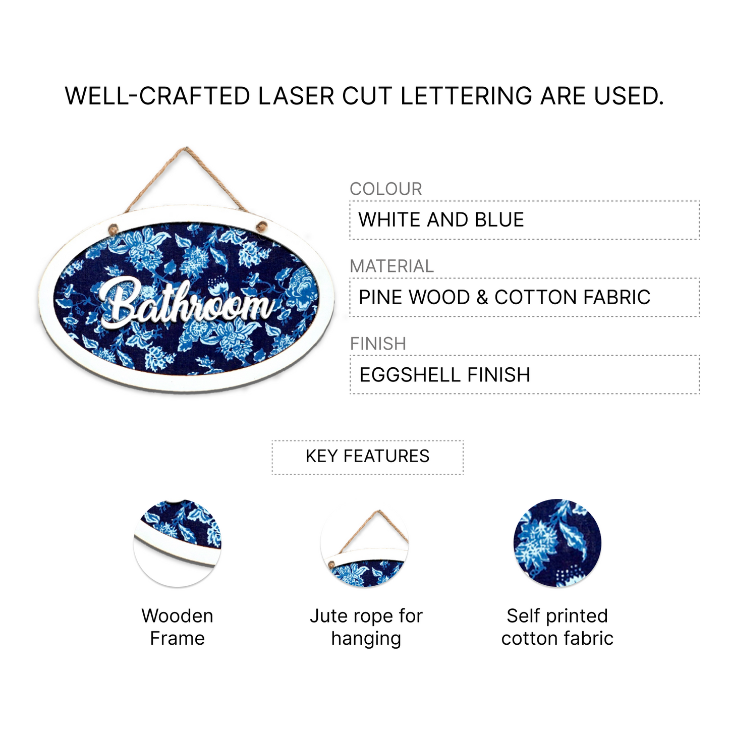 Bathroom Wooden Oval Shape Hanging Sign Board