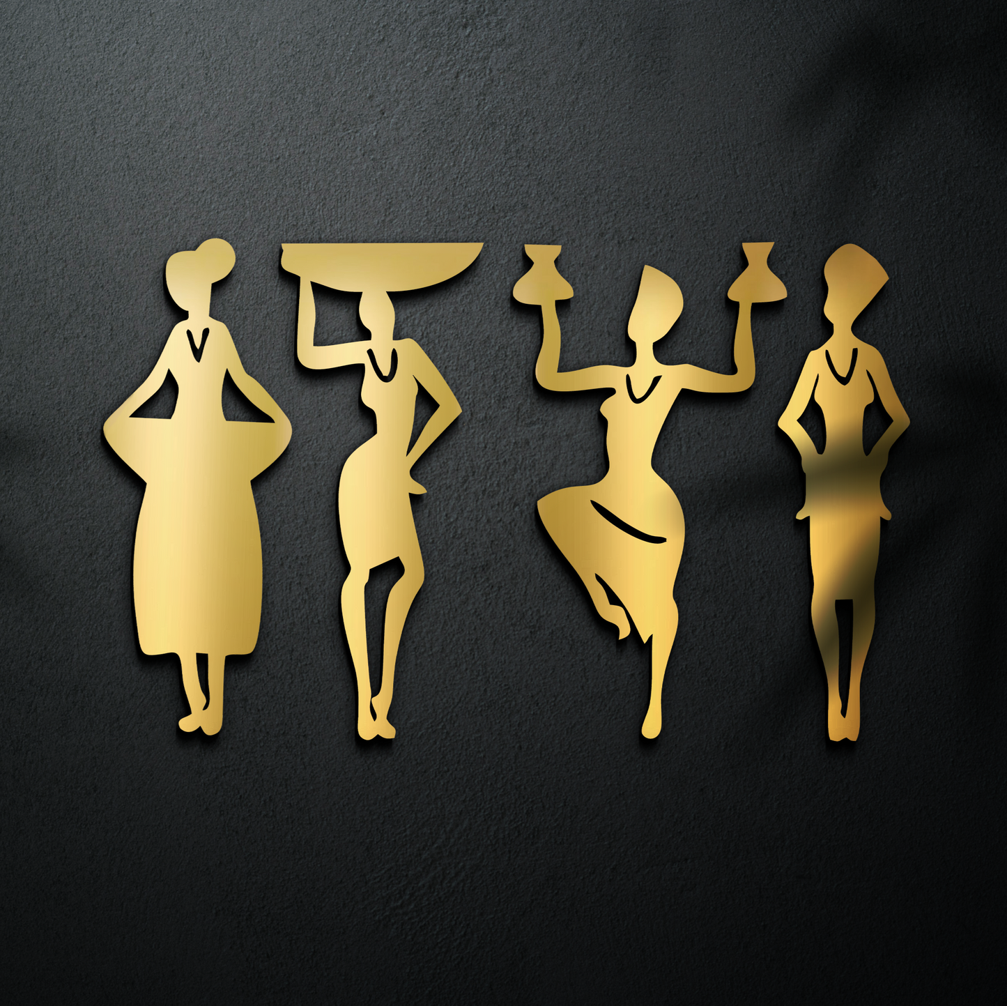 2 in 1 Rustic Green and Gold 3D Tribal Women 4 Pcs Wall Decor Art