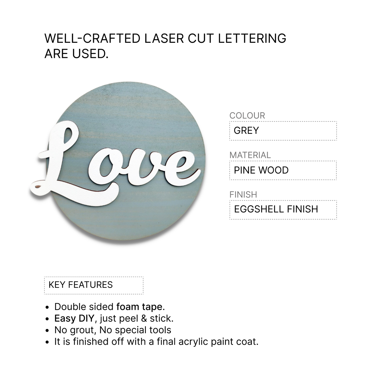 LOVE 3D Circle Wall Art With Sturdy Base and 3D Letters