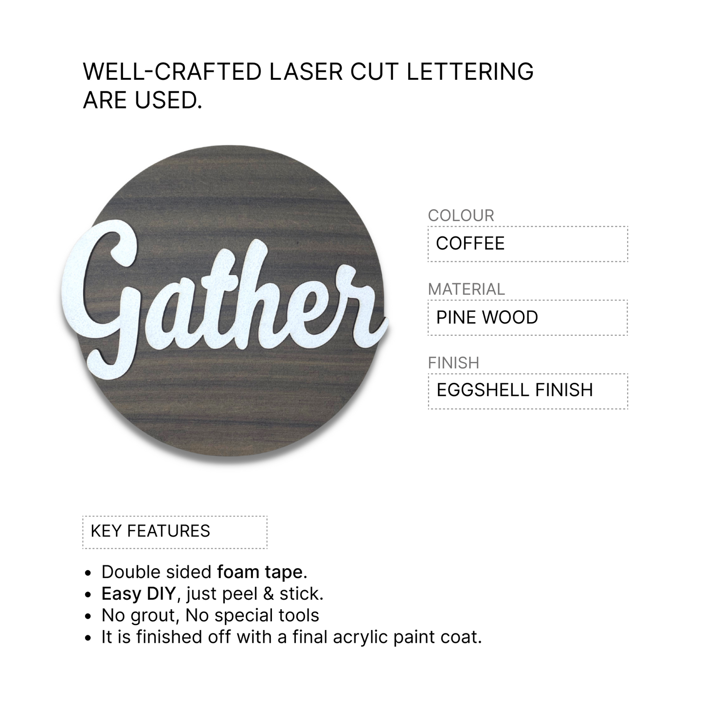 GATHER 3D Circle Wall Art With Sturdy Base and 3D Letters