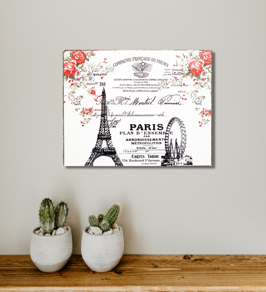 Rustic Paris Certificate With Eiffel Tower and Wheel Roller Wall Art