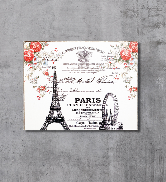 Rustic Paris Certificate With Eiffel Tower and Wheel Roller Wall Art