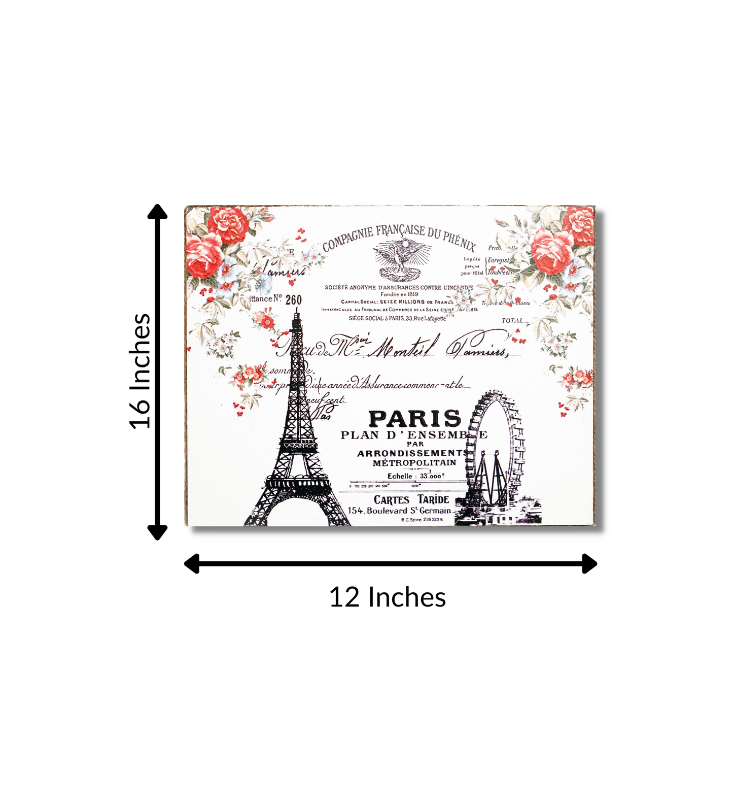 Rustic Paris Certificate With Eiffel Tower and Wheel Roller Wall Art