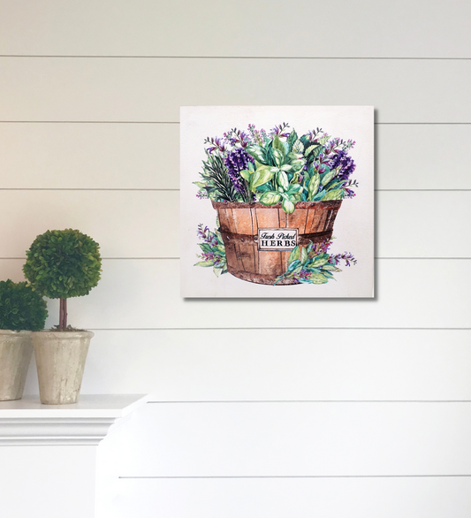 Fresh Picked Herb Rustic Brown Planter Wall Art