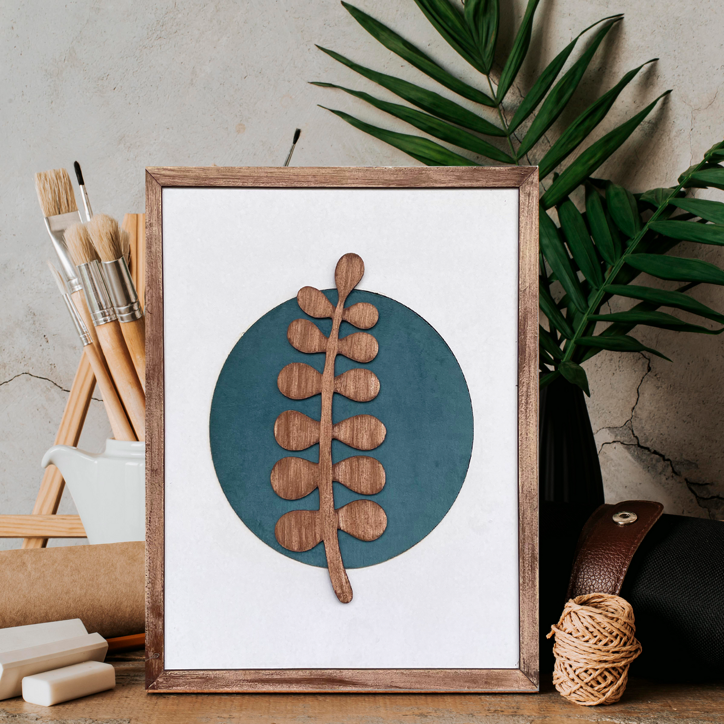Botanical Modern Wooden Wall Frame Art Blue