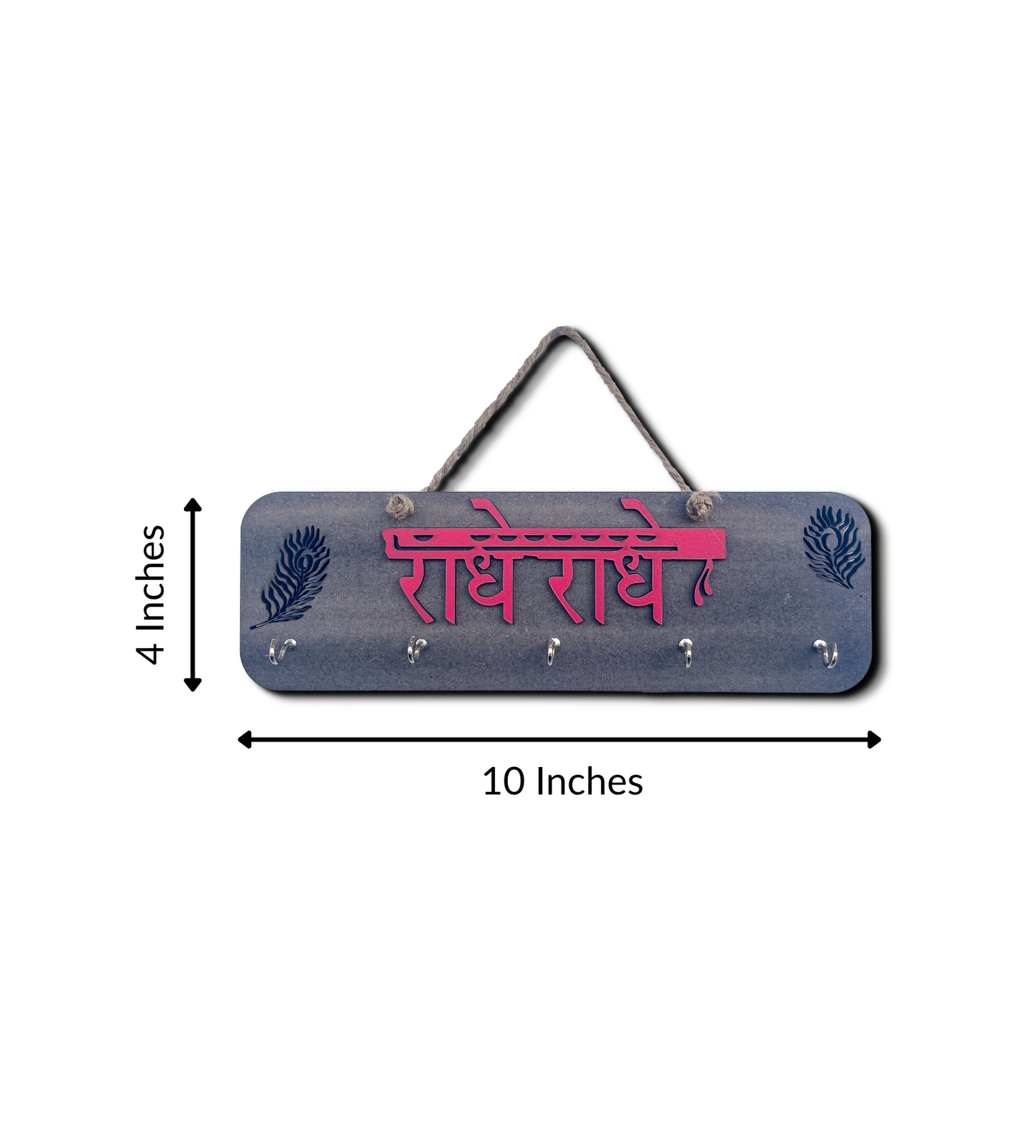 Radhe Radhe Quote With Peacock Feather & Jute Rope