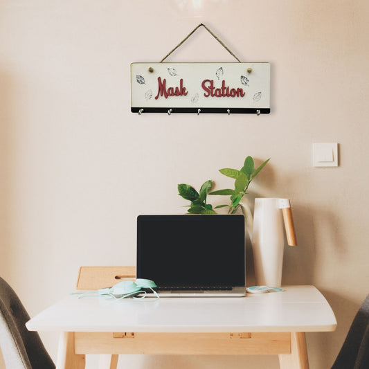 Mask Station Mask and Key Holder With 5 Hooks For Personalization