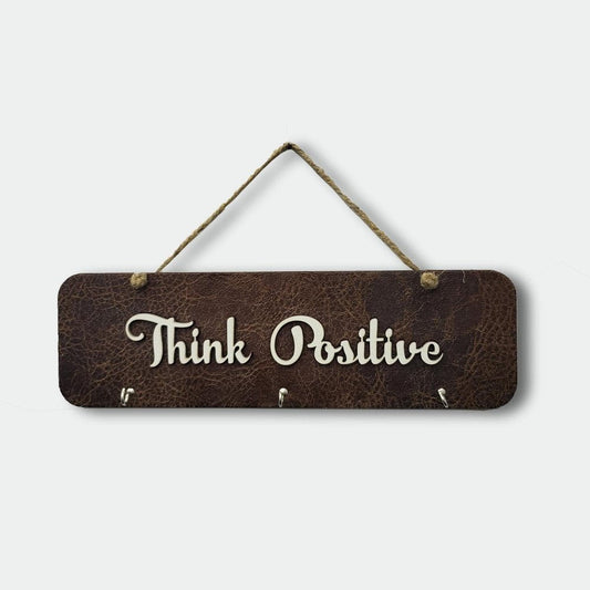 Leather Key Holder With Wooden Letters Quote, 3 Hooks & Jute Rope For Personalization