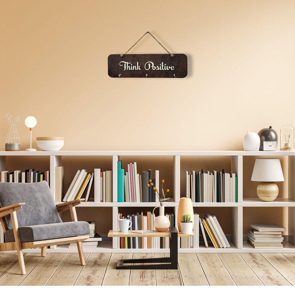 Leather Key Holder With Wooden Letters Quote, 3 Hooks & Jute Rope For Personalization