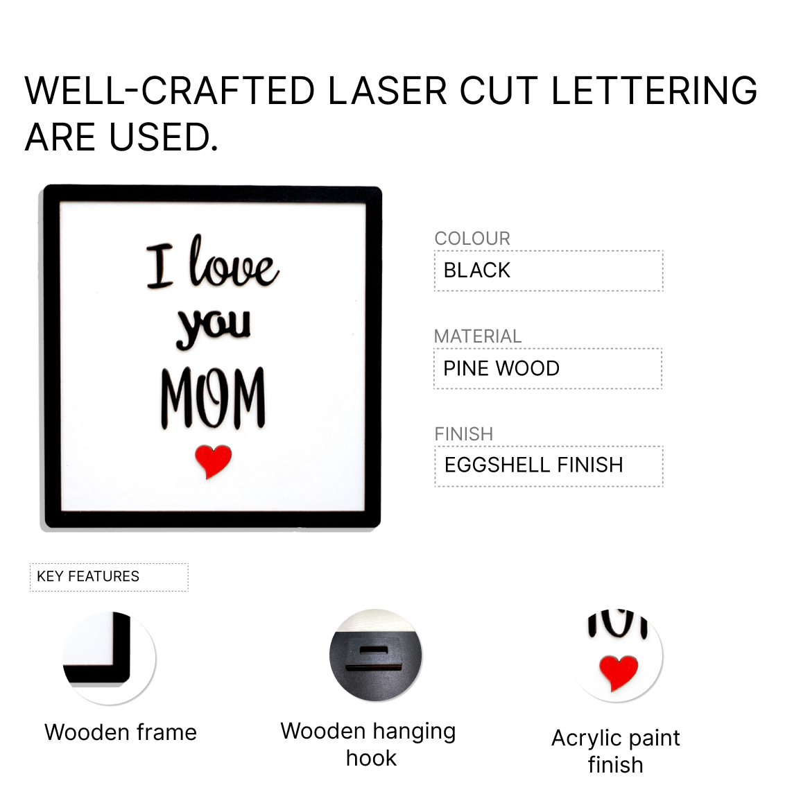 I LOVE YOU MOM Quote Wooden Frame Wall Hanging