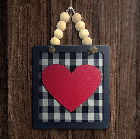 Red Heart in Square Wooden Wall Art