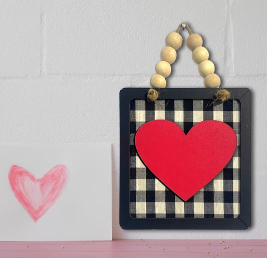 Red Heart in Square Wooden Wall Art