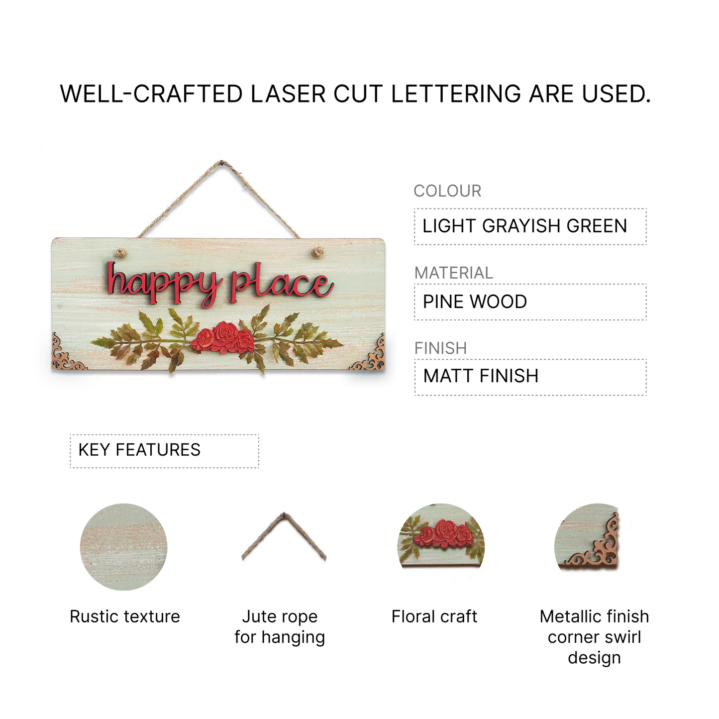 Happy Place Quote Rustic Vintage Wooden Door or Wall Hanging